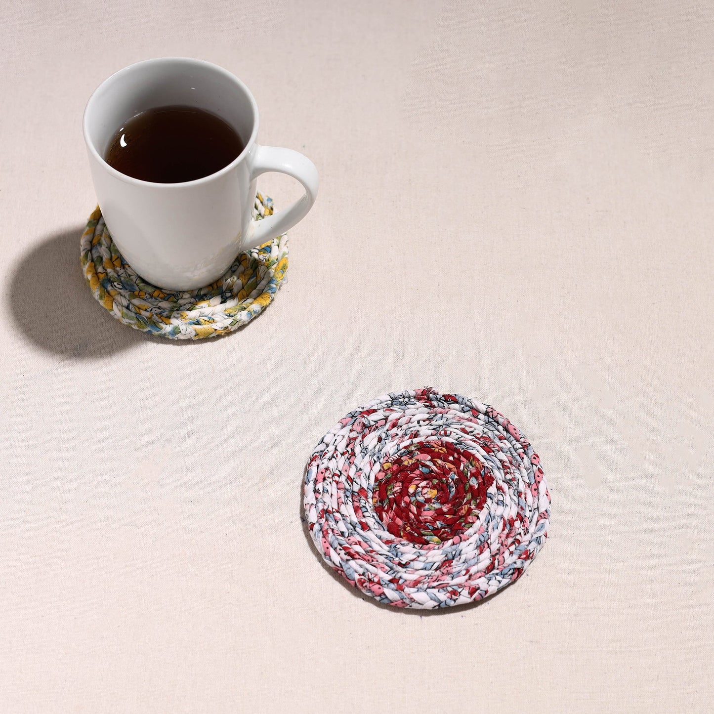  Upcycled Fabric Hand Braided Coaster 