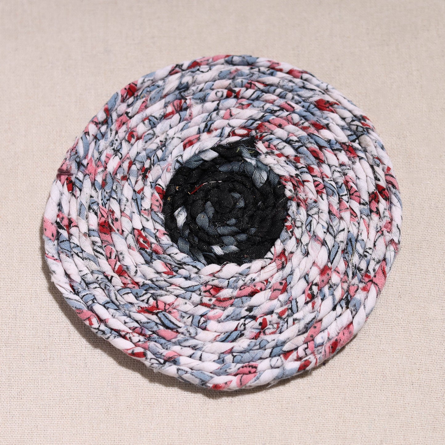  Upcycled Fabric Hand Braided Coaster 