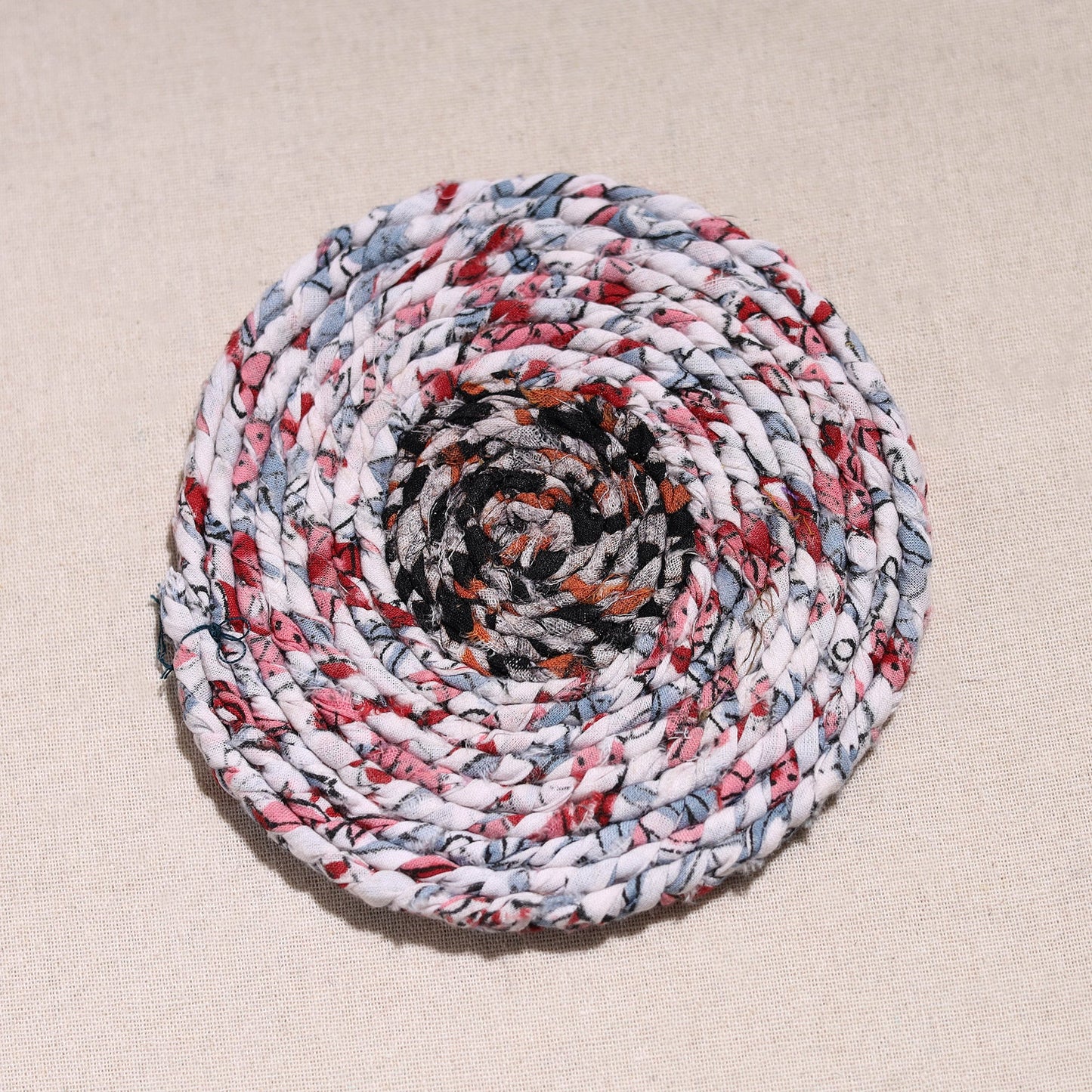  Upcycled Fabric Hand Braided Coaster 