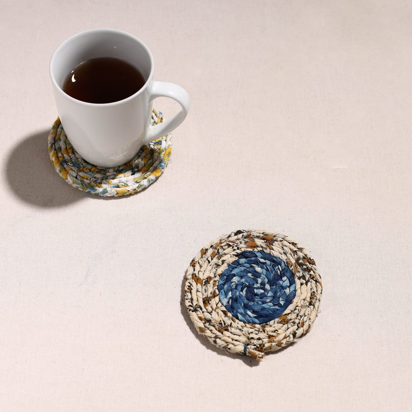  Upcycled Fabric Hand Braided Coaster 