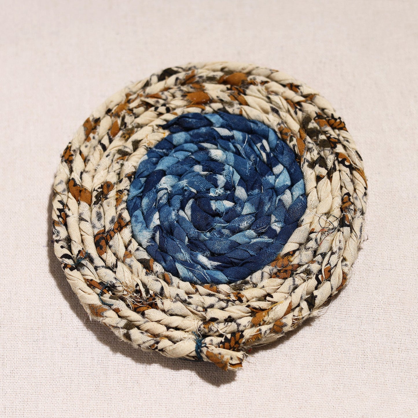  Upcycled Fabric Hand Braided Coaster 