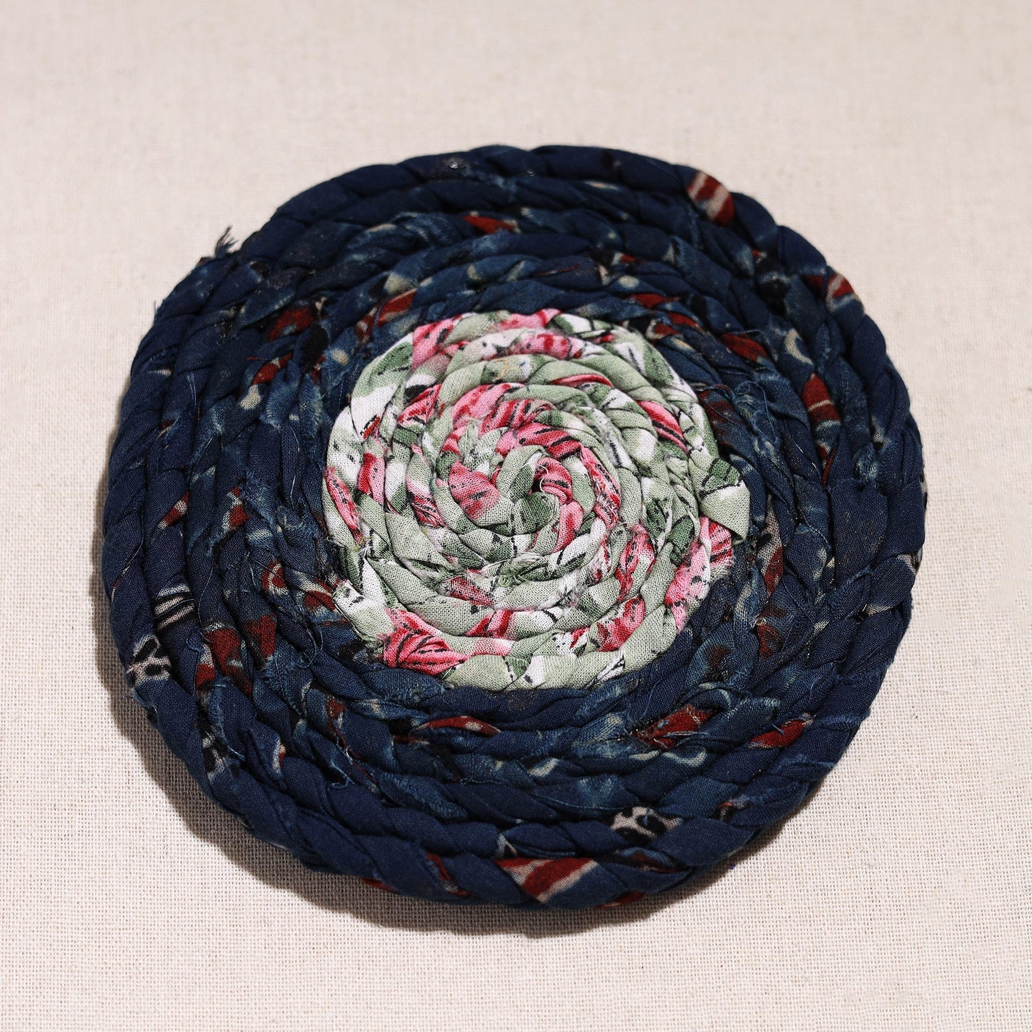  Upcycled Fabric Hand Braided Coaster 