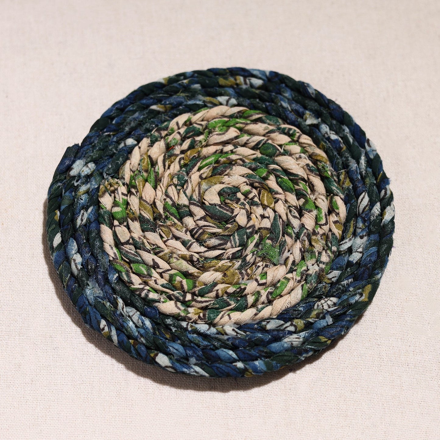  Upcycled Fabric Hand Braided Coaster 
