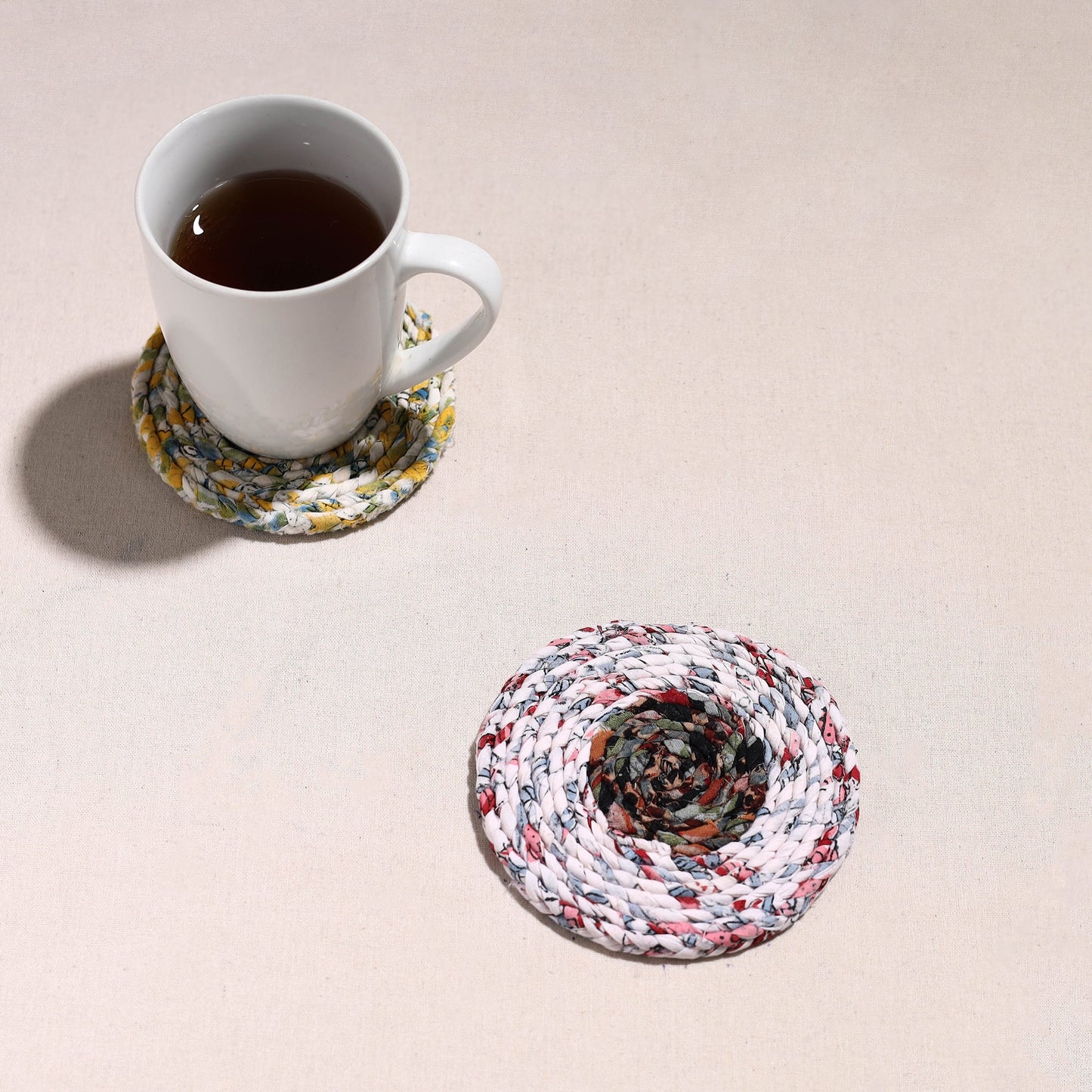  Upcycled Fabric Hand Braided Coaster 