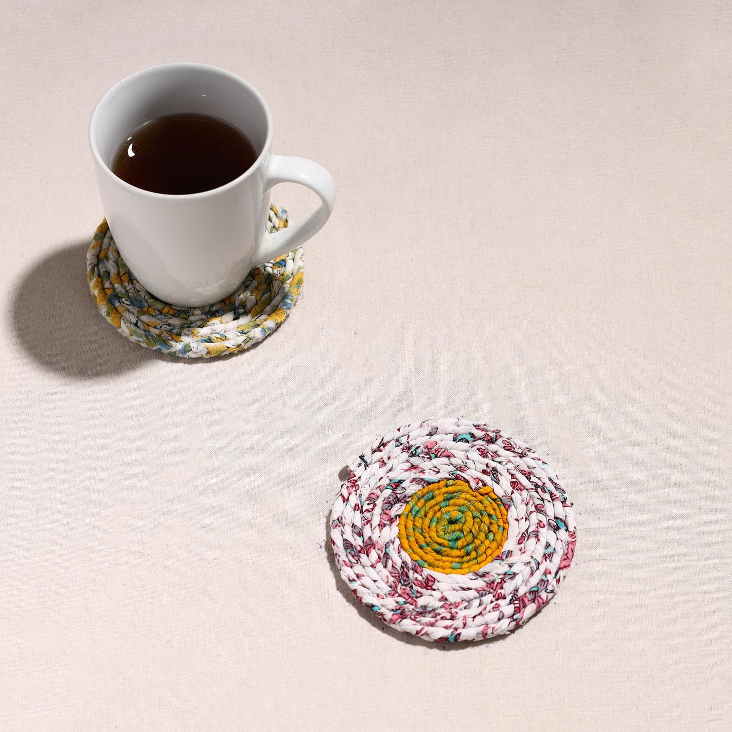  Upcycled Fabric Hand Braided Coaster 