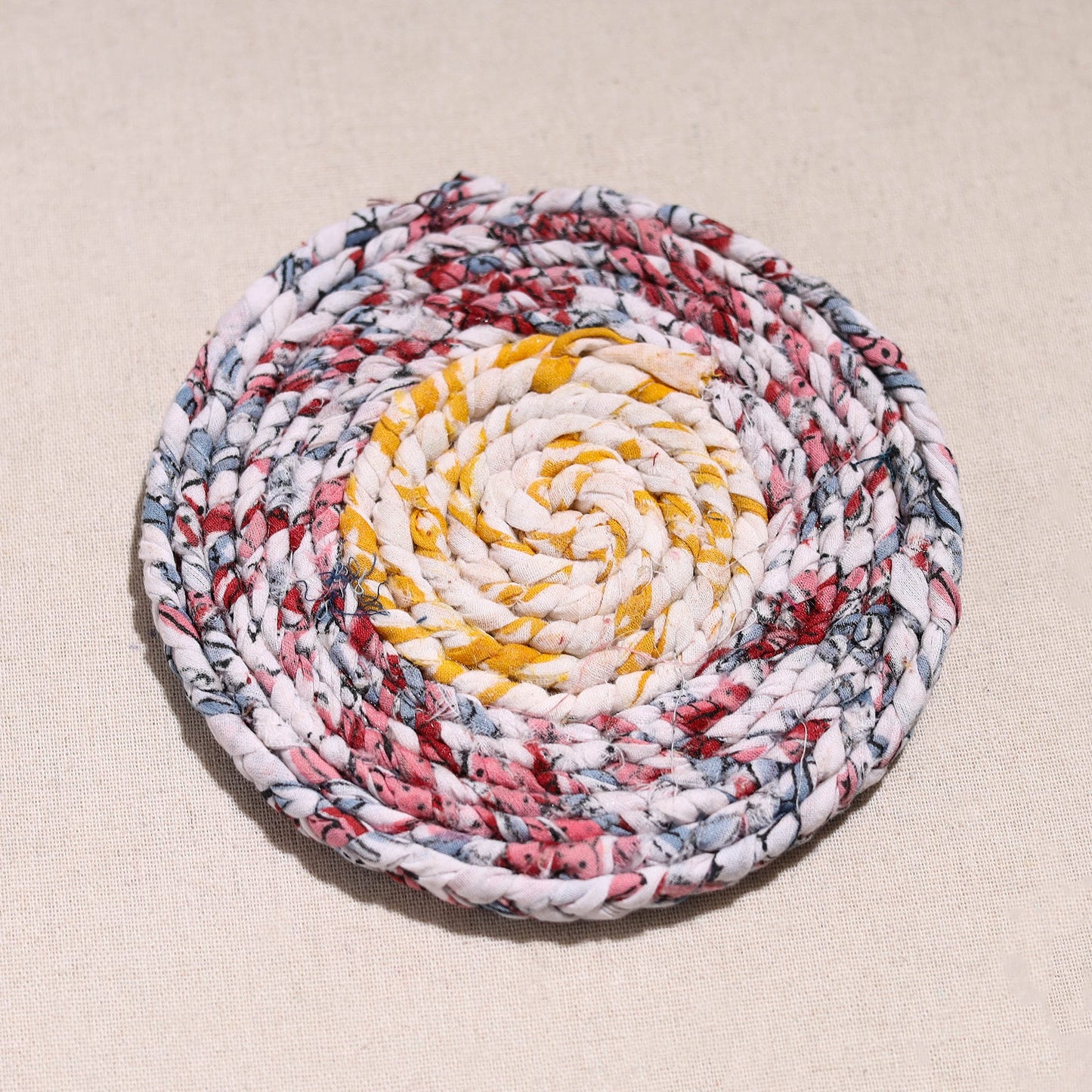  Upcycled Fabric Hand Braided Coaster 