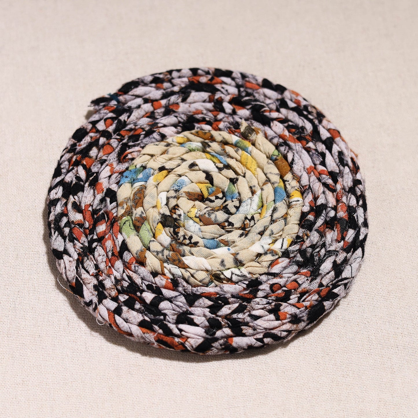  Upcycled Fabric Hand Braided Coaster 