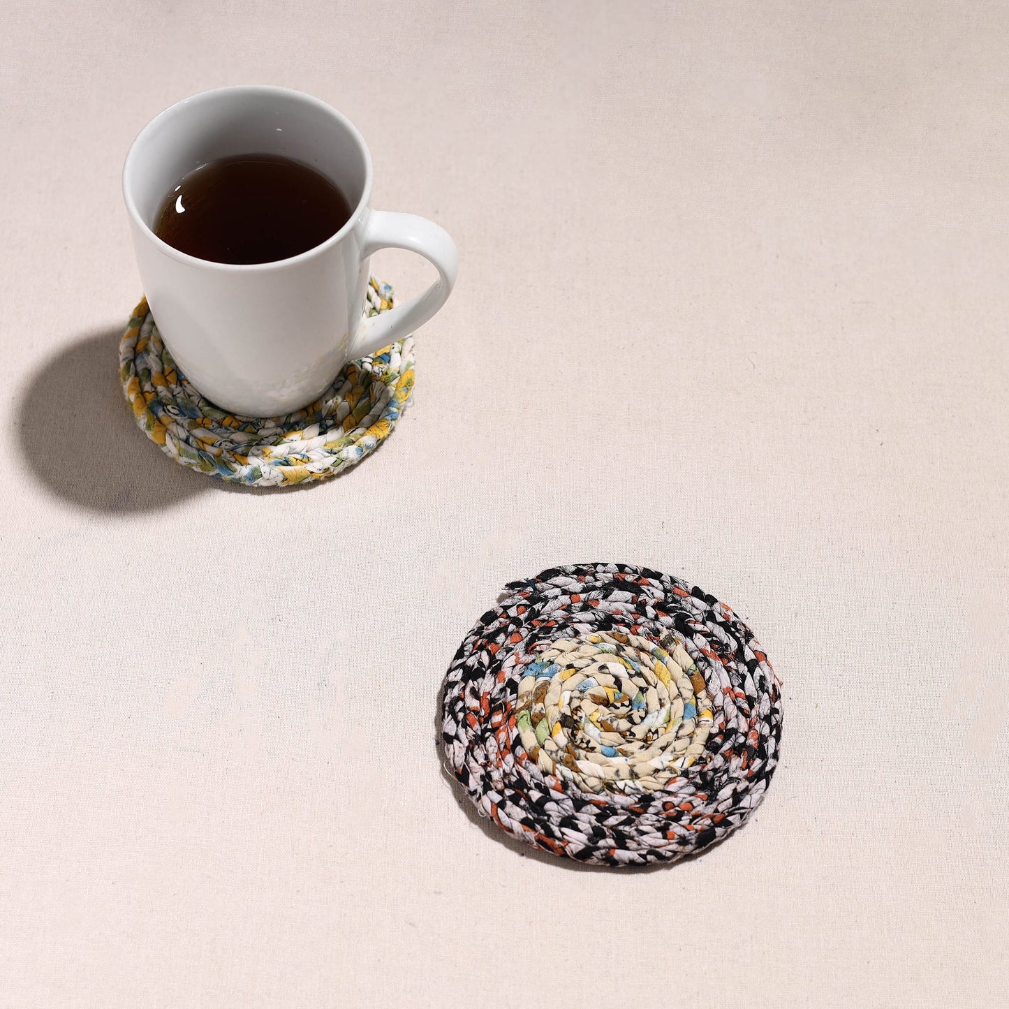  Upcycled Fabric Hand Braided Coaster 
