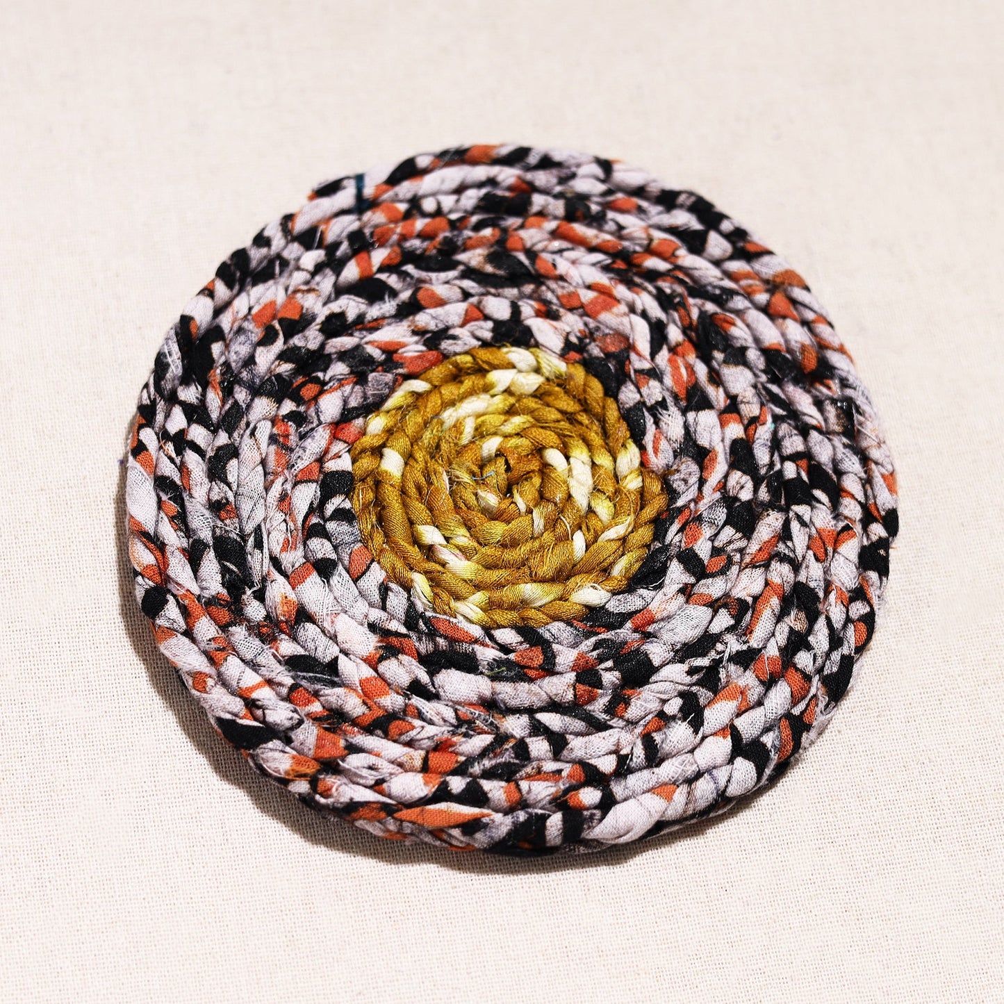  Upcycled Fabric Hand Braided Coaster 