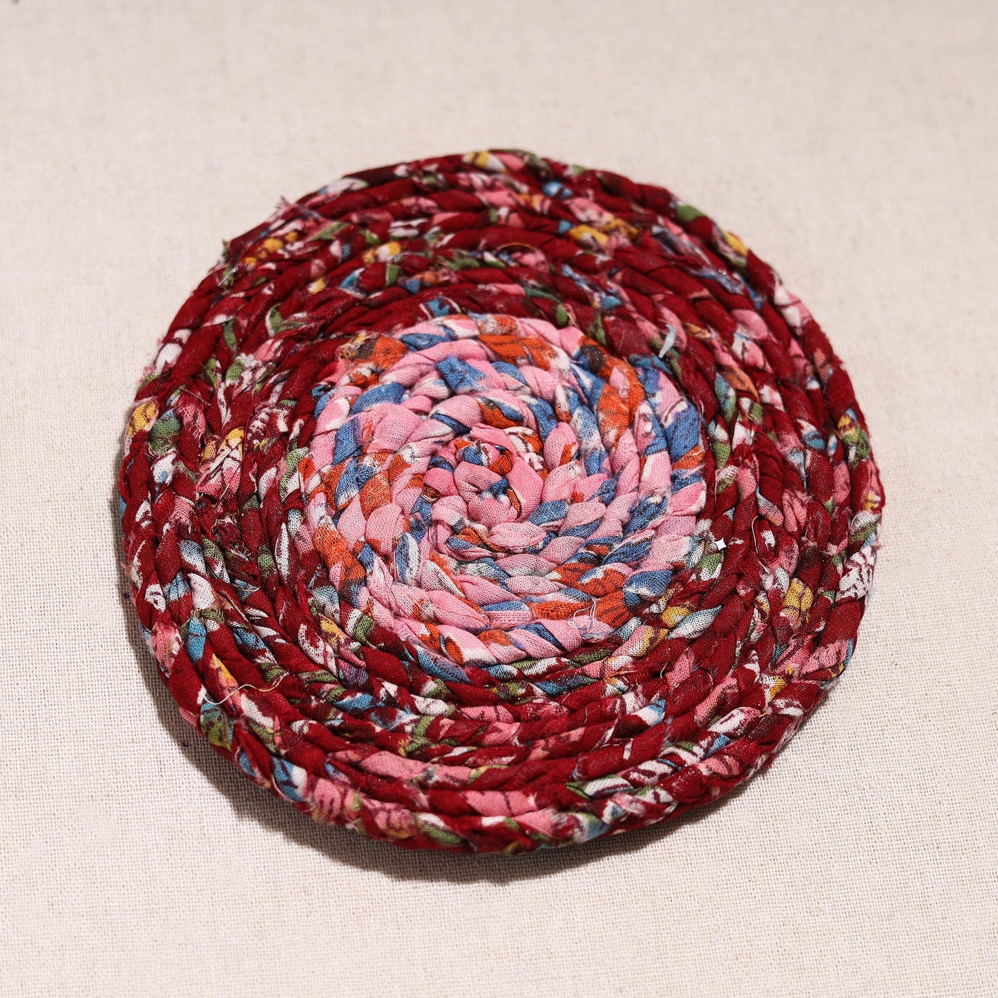 Upcycled Fabric Hand Braided Coaster 