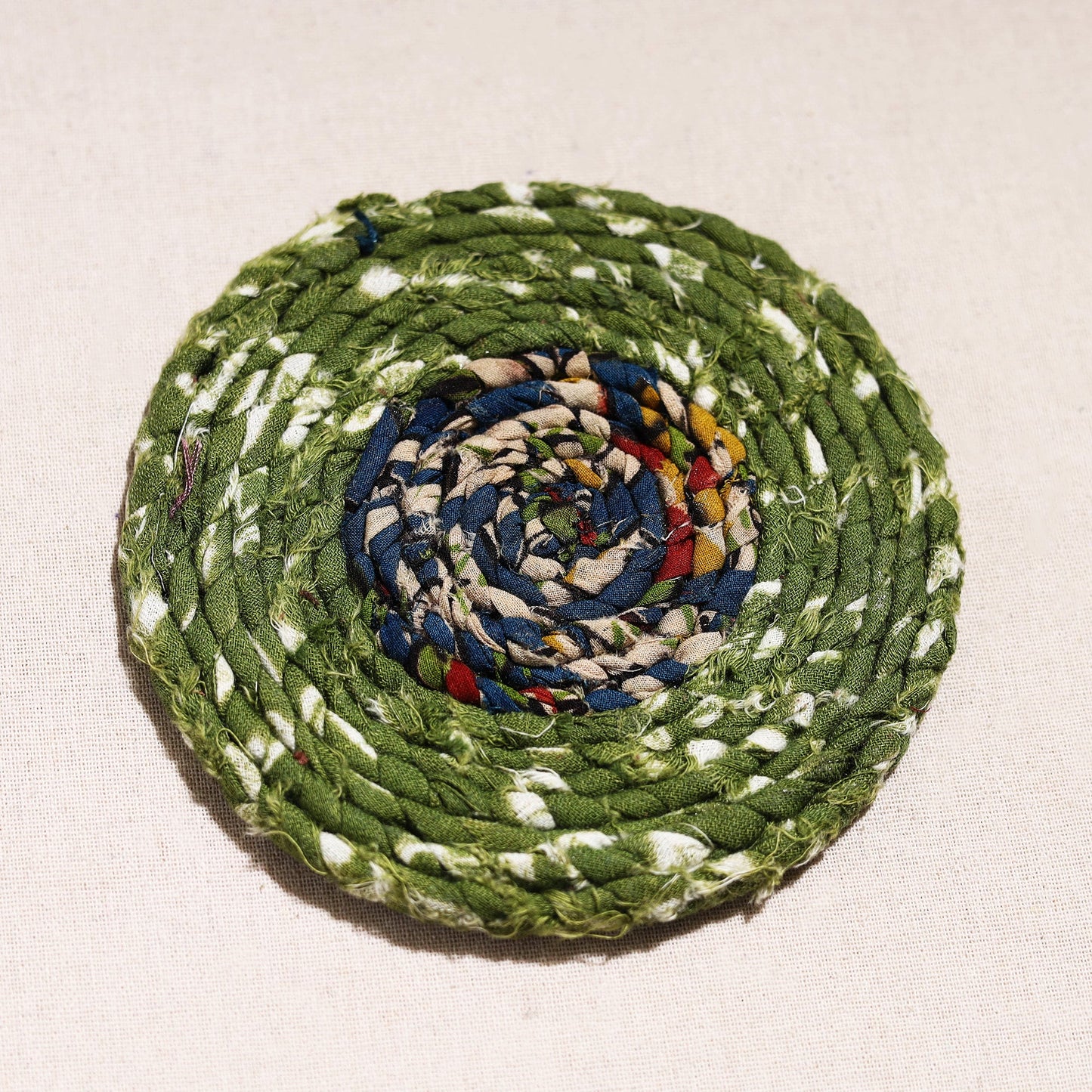  Upcycled Fabric Hand Braided Coaster 
