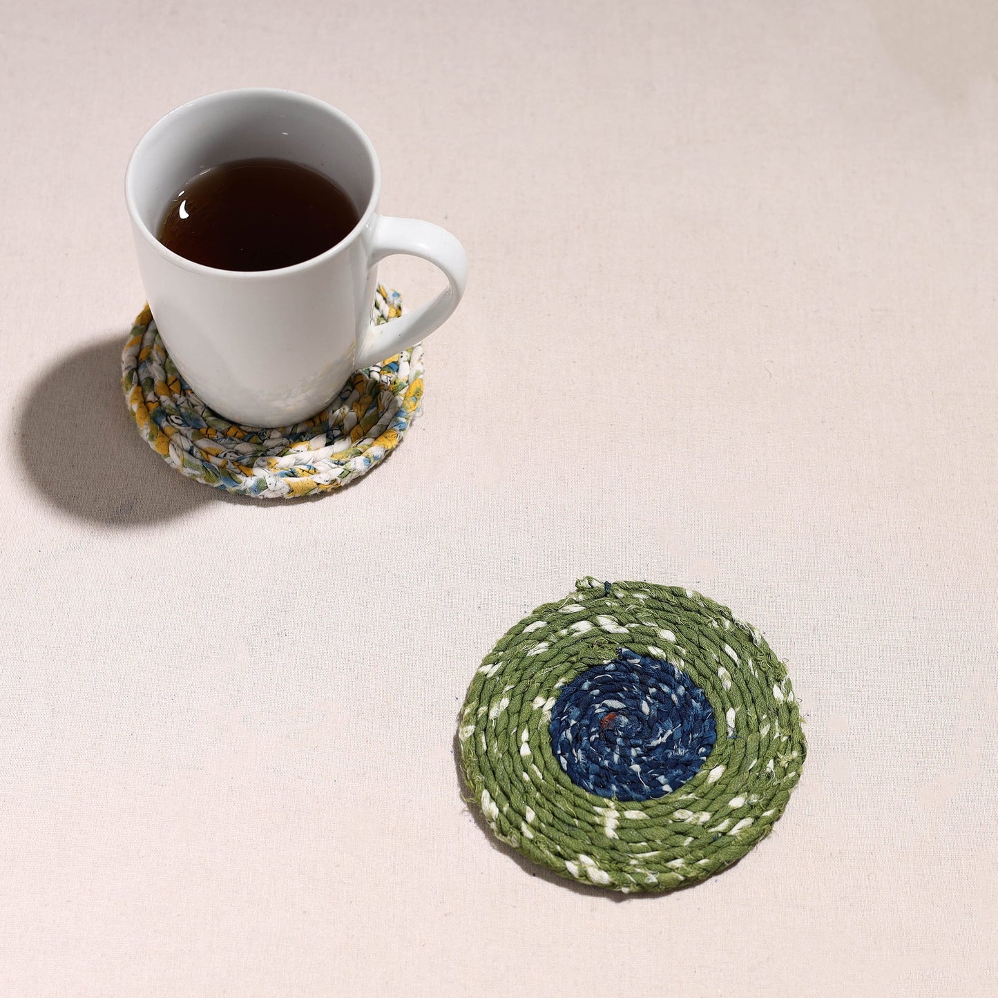 Upcycled Fabric Hand Braided Coaster 