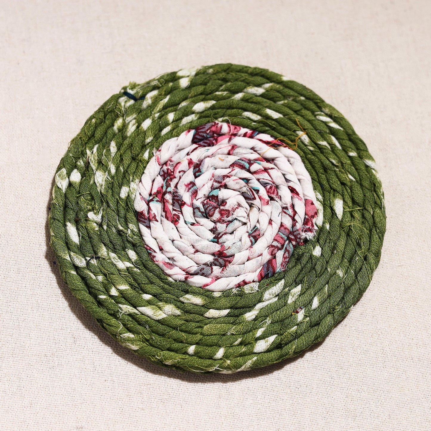  Upcycled Fabric Hand Braided Coaster 