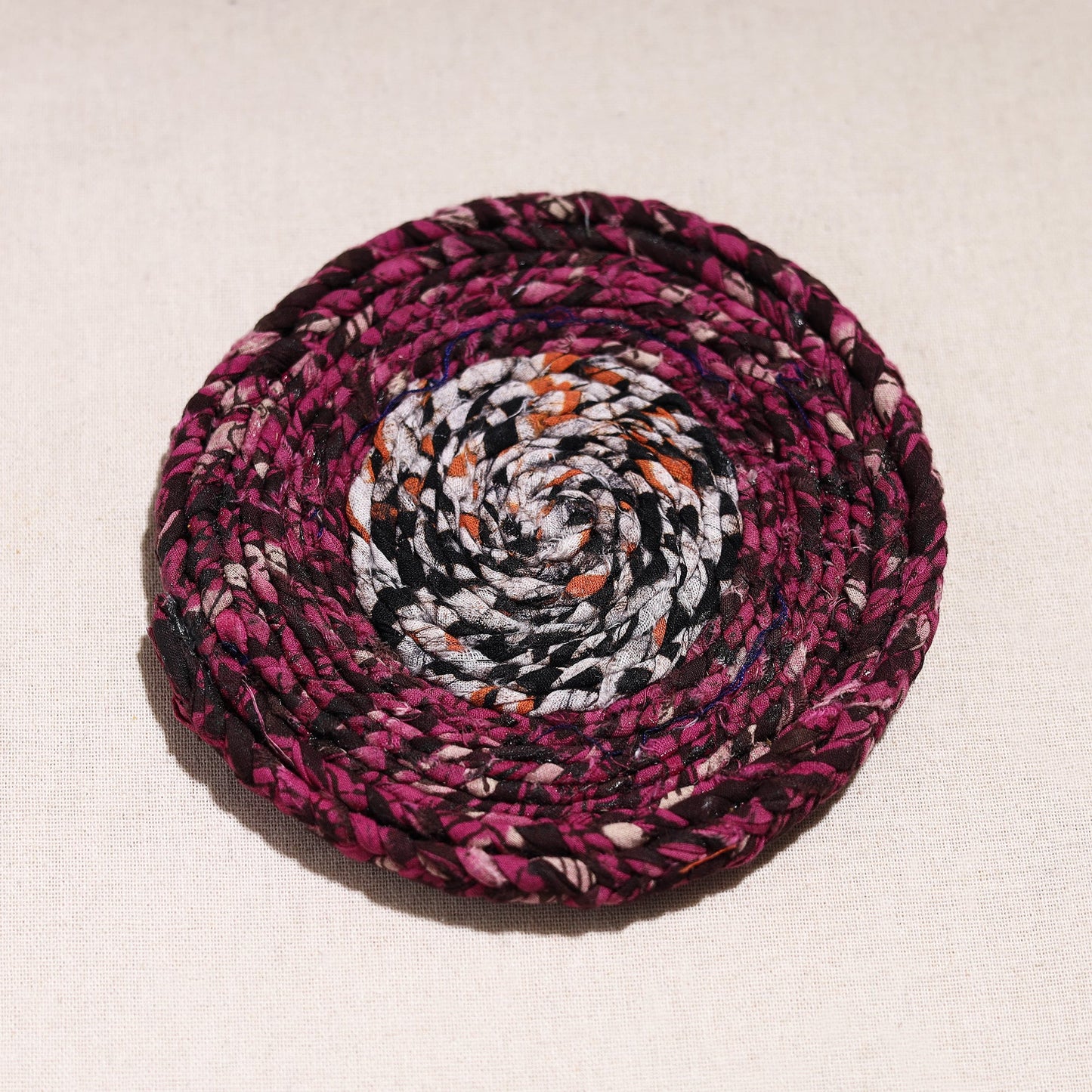  Upcycled Fabric Hand Braided Coaster 