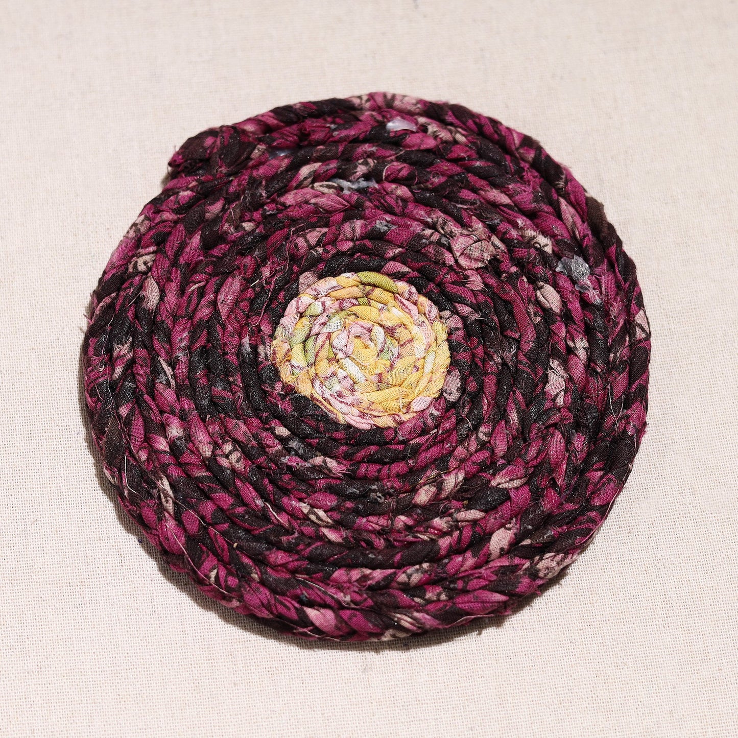  Upcycled Fabric Hand Braided Coaster 