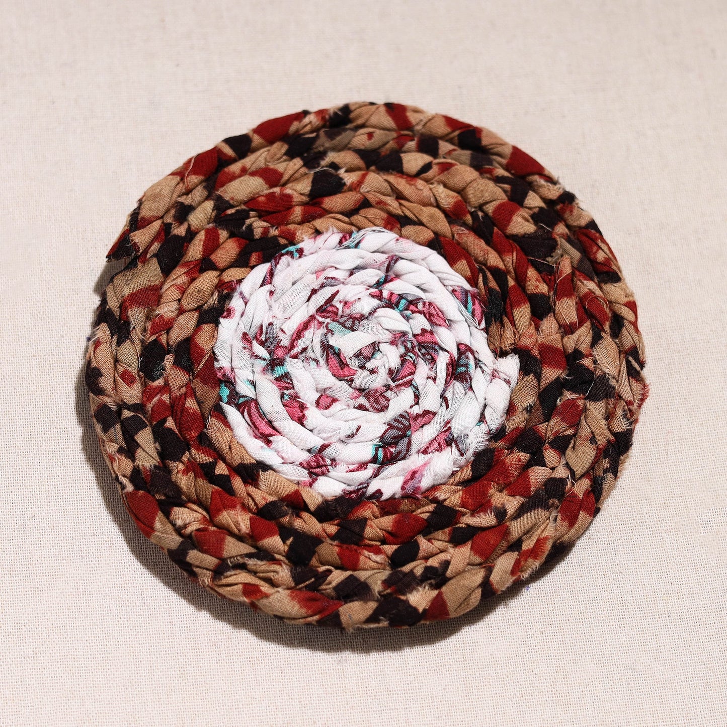  Upcycled Fabric Hand Braided Coaster 