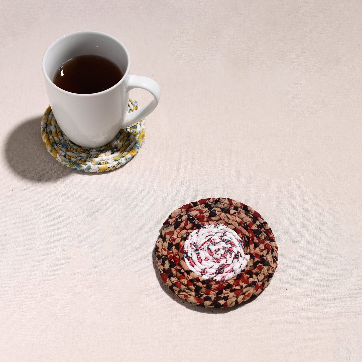  Upcycled Fabric Hand Braided Coaster 