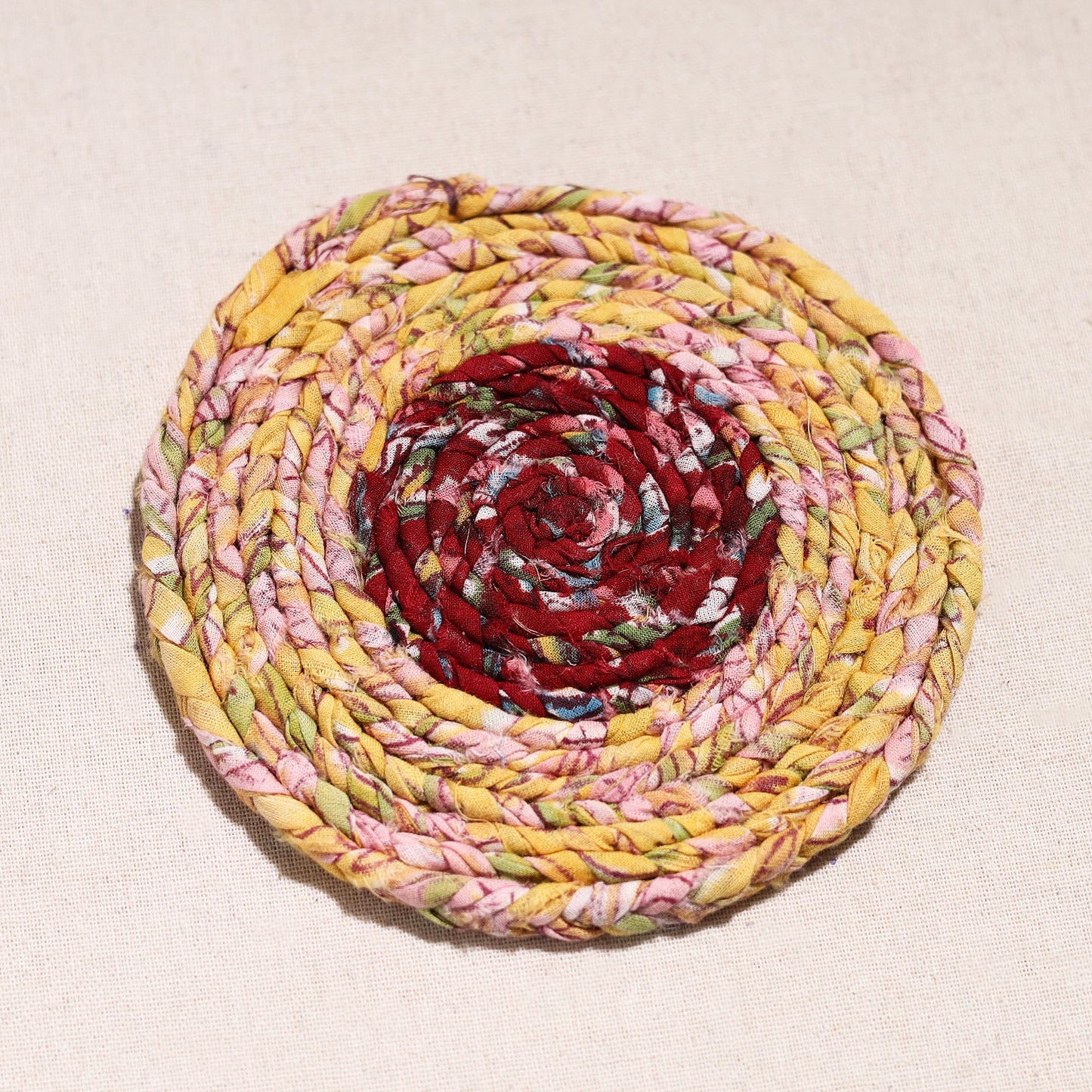  Upcycled Fabric Hand Braided Coaster 
