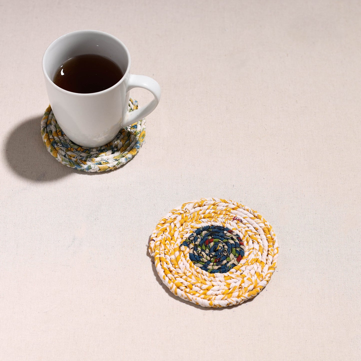  Upcycled Fabric Hand Braided Coaster 