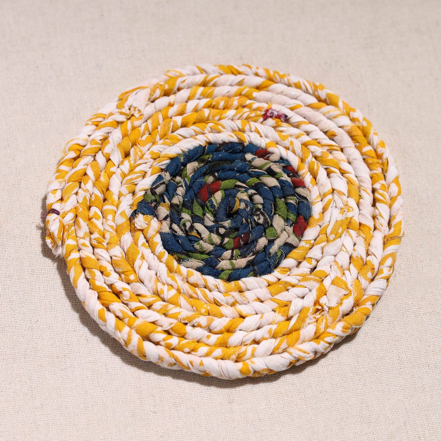  Upcycled Fabric Hand Braided Coaster 