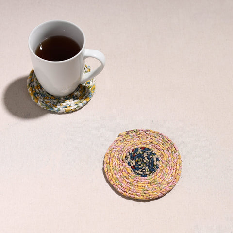  Upcycled Fabric Hand Braided Coaster 