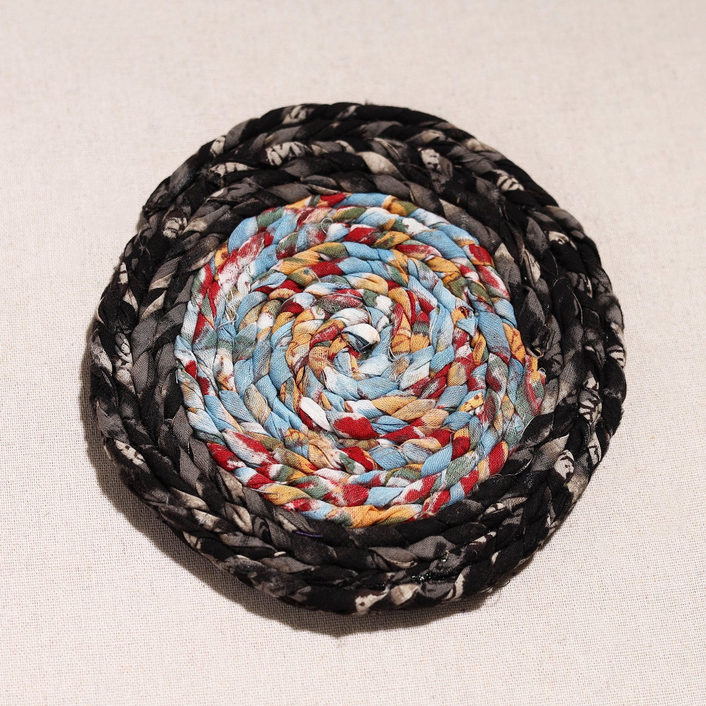  Upcycled Fabric Hand Braided Coaster 
