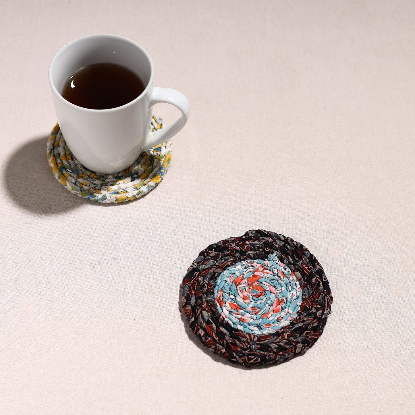  Upcycled Fabric Hand Braided Coaster 