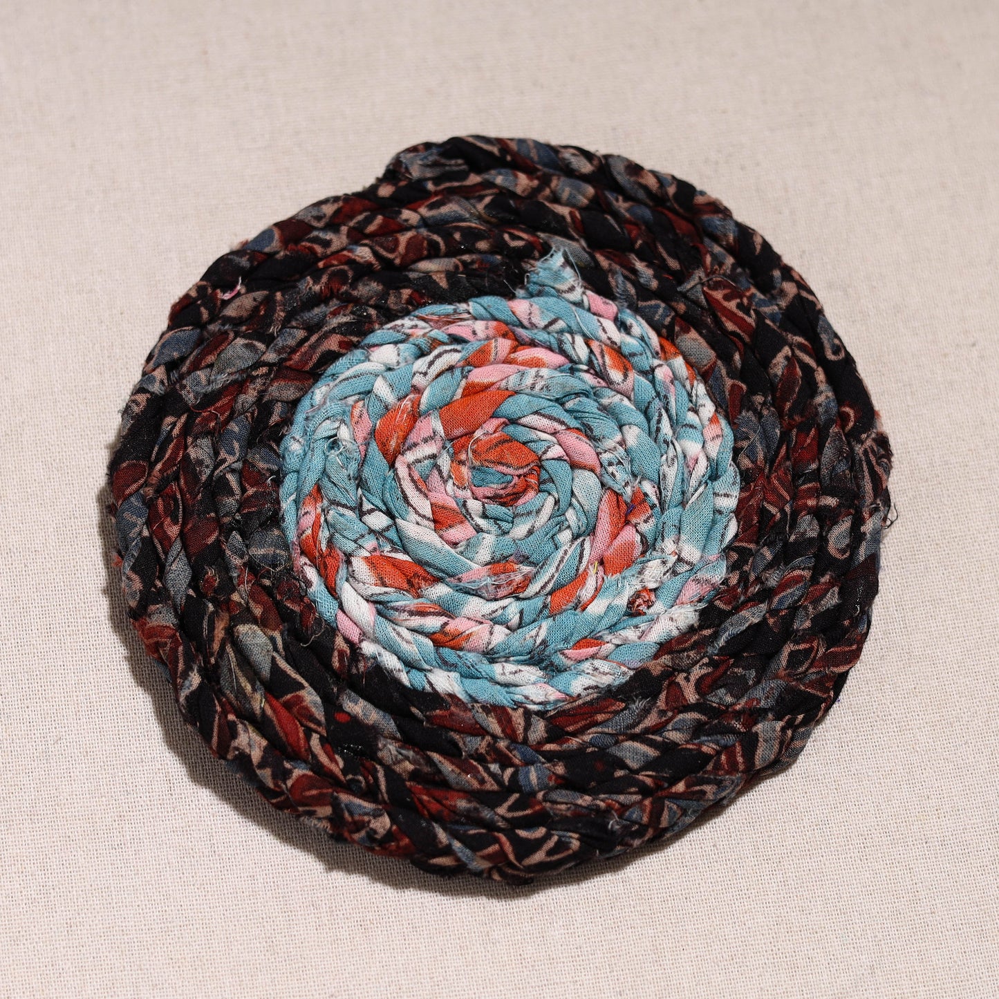  Upcycled Fabric Hand Braided Coaster 