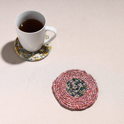  Upcycled Fabric Hand Braided Coaster 