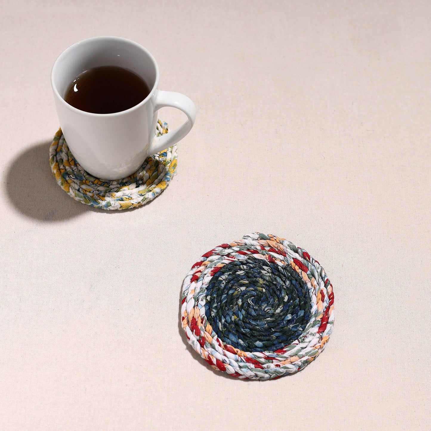  Upcycled Fabric Hand Braided Coaster 