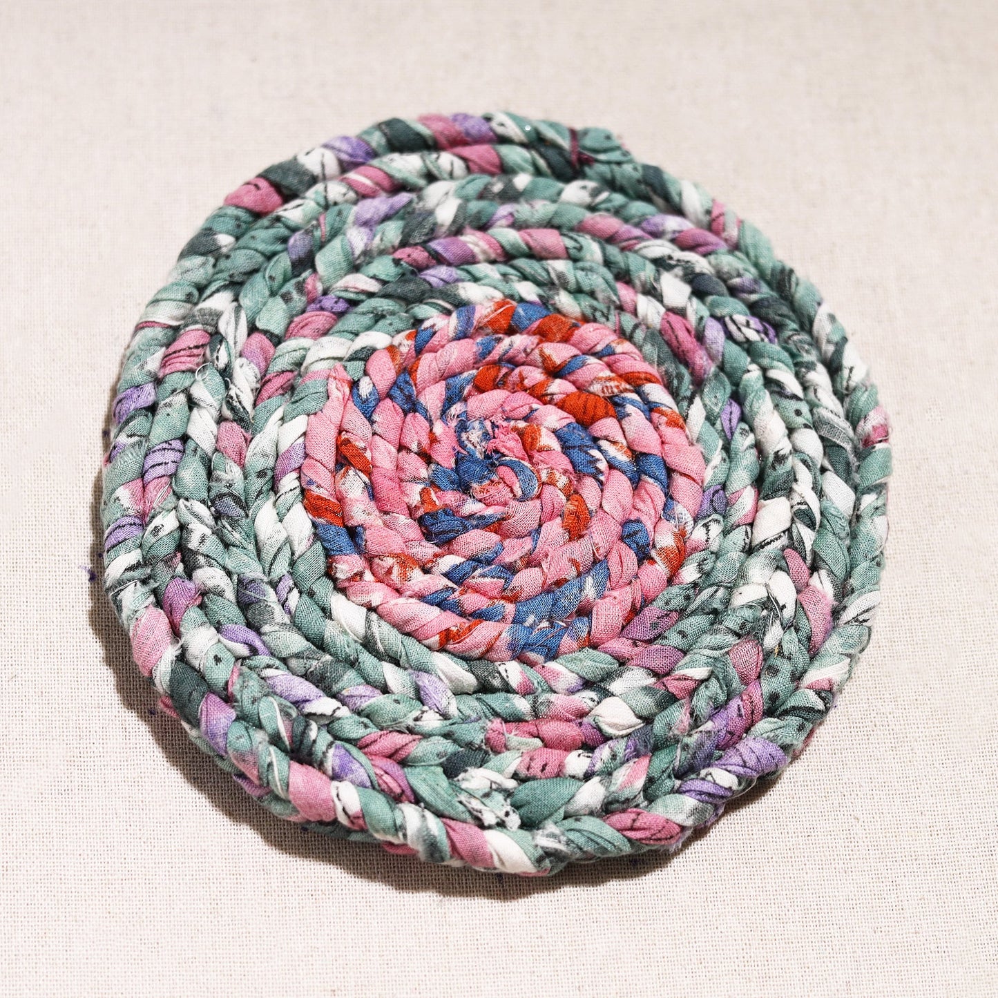  Upcycled Fabric Hand Braided Coaster 