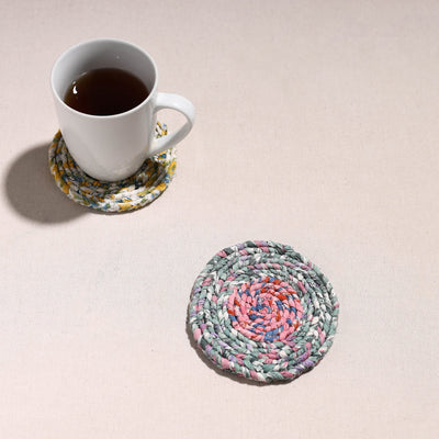  Upcycled Fabric Hand Braided Coaster 