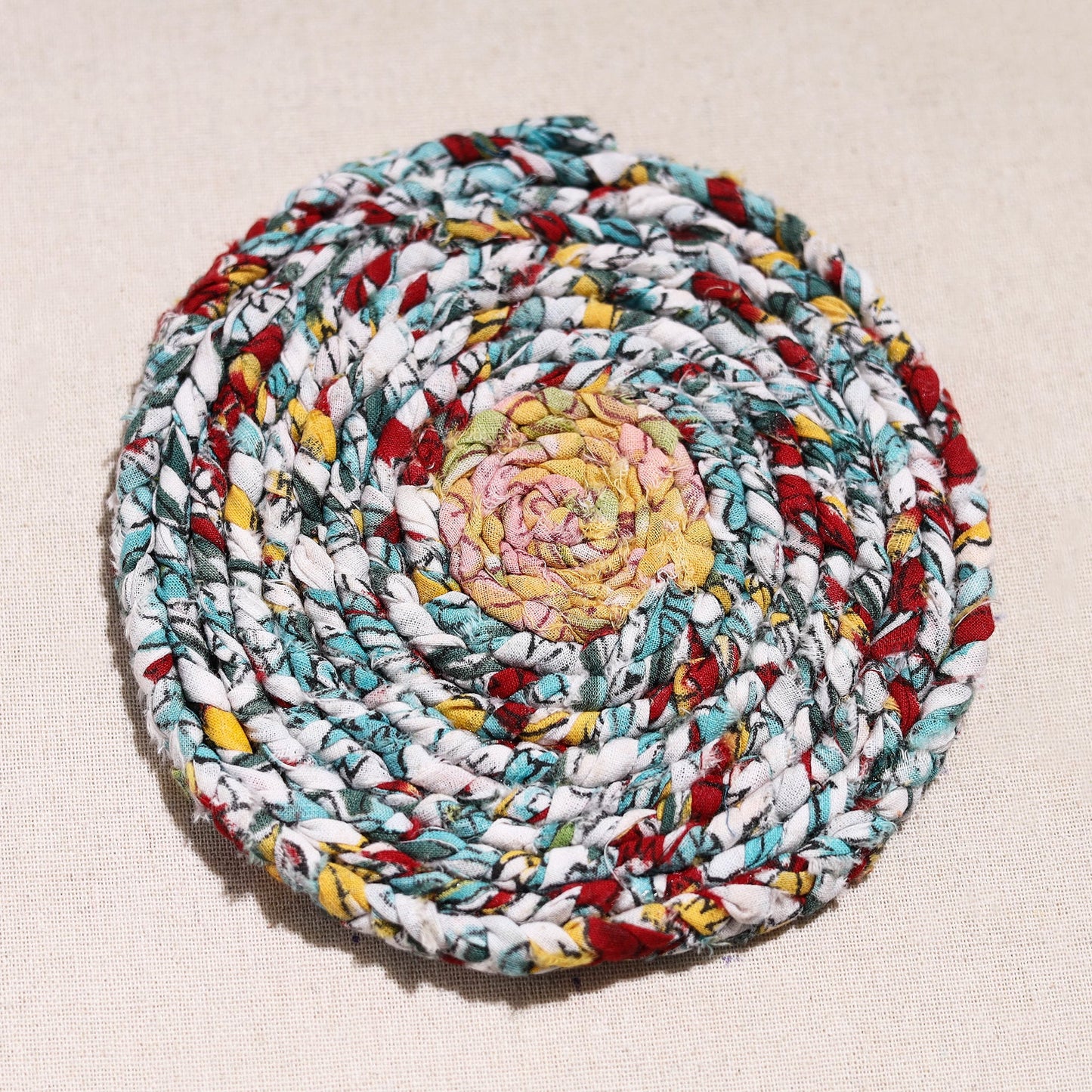  Upcycled Fabric Hand Braided Coaster 