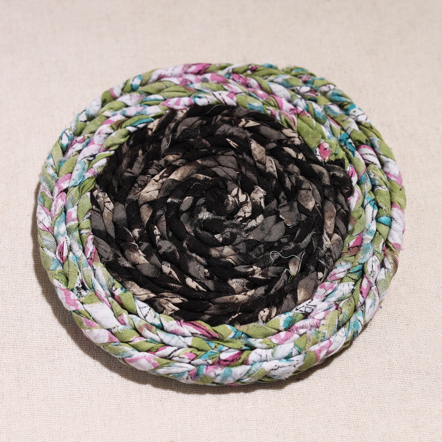  Upcycled Fabric Hand Braided Coaster 