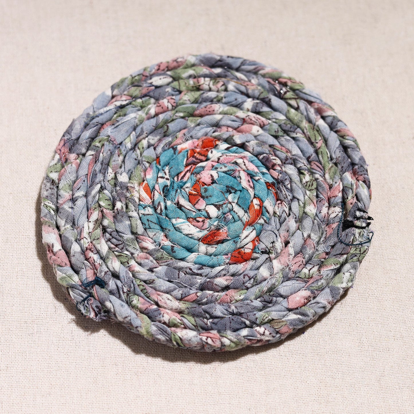 Upcycled Fabric Hand Braided Coaster 