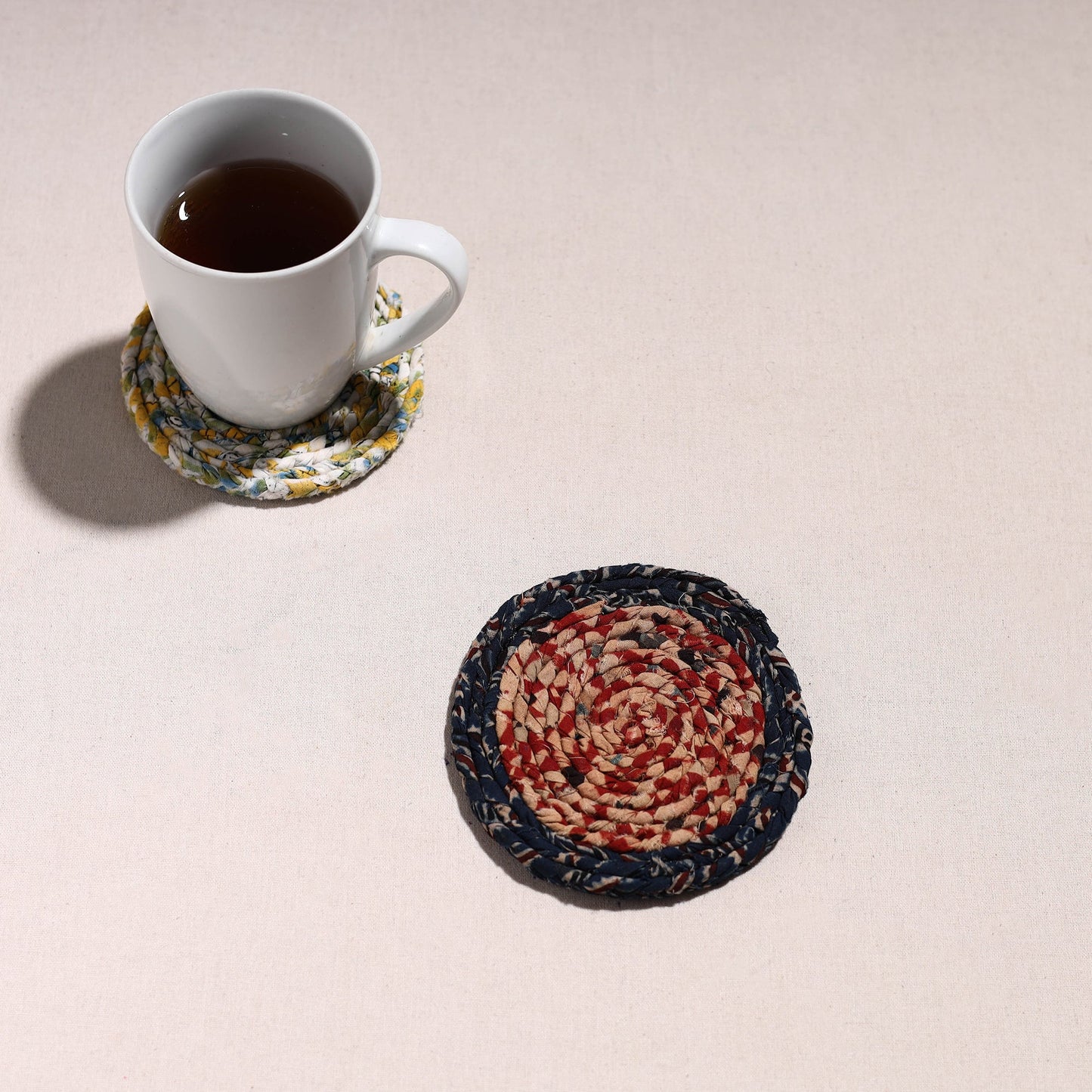  Upcycled Fabric Hand Braided Coaster 