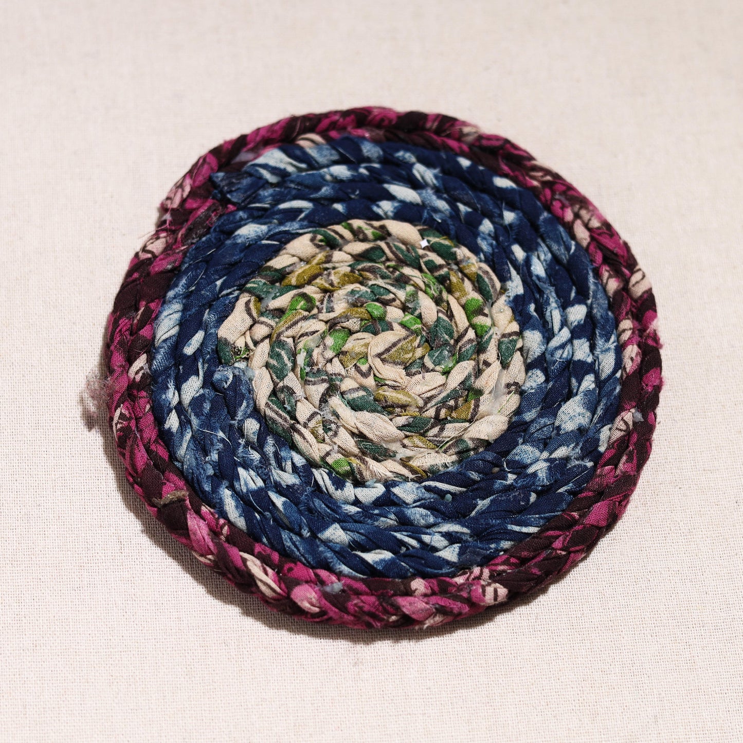  Upcycled Fabric Hand Braided Coaster 