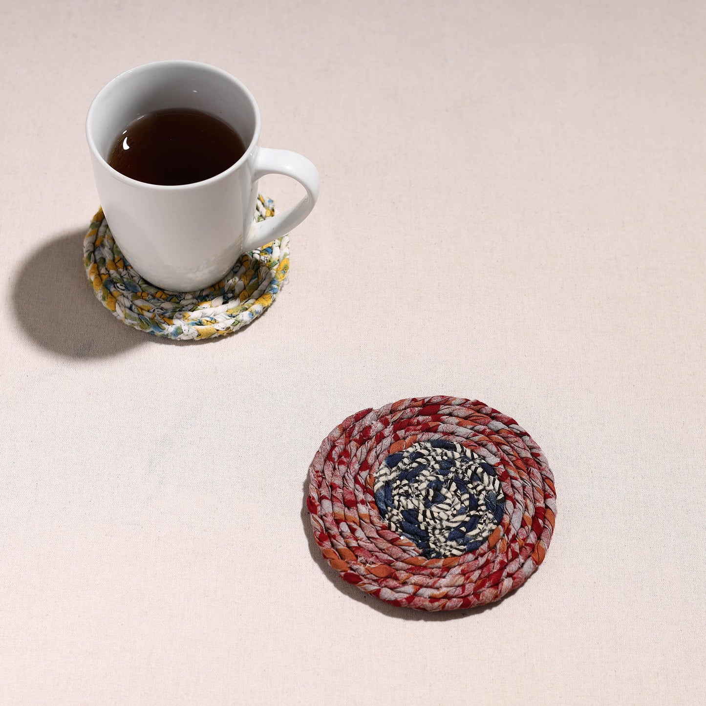  Upcycled Fabric Hand Braided Coaster 