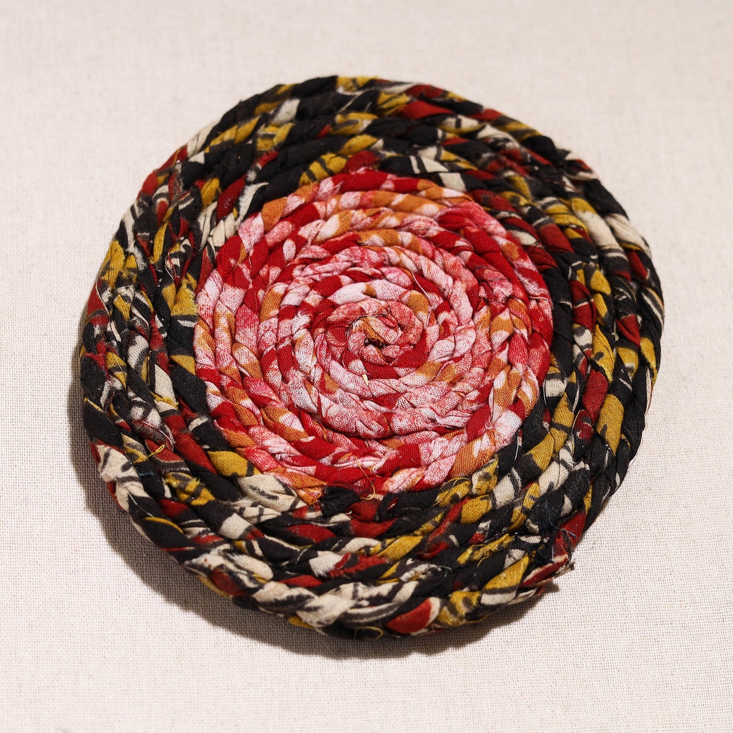  Upcycled Fabric Hand Braided Coaster 