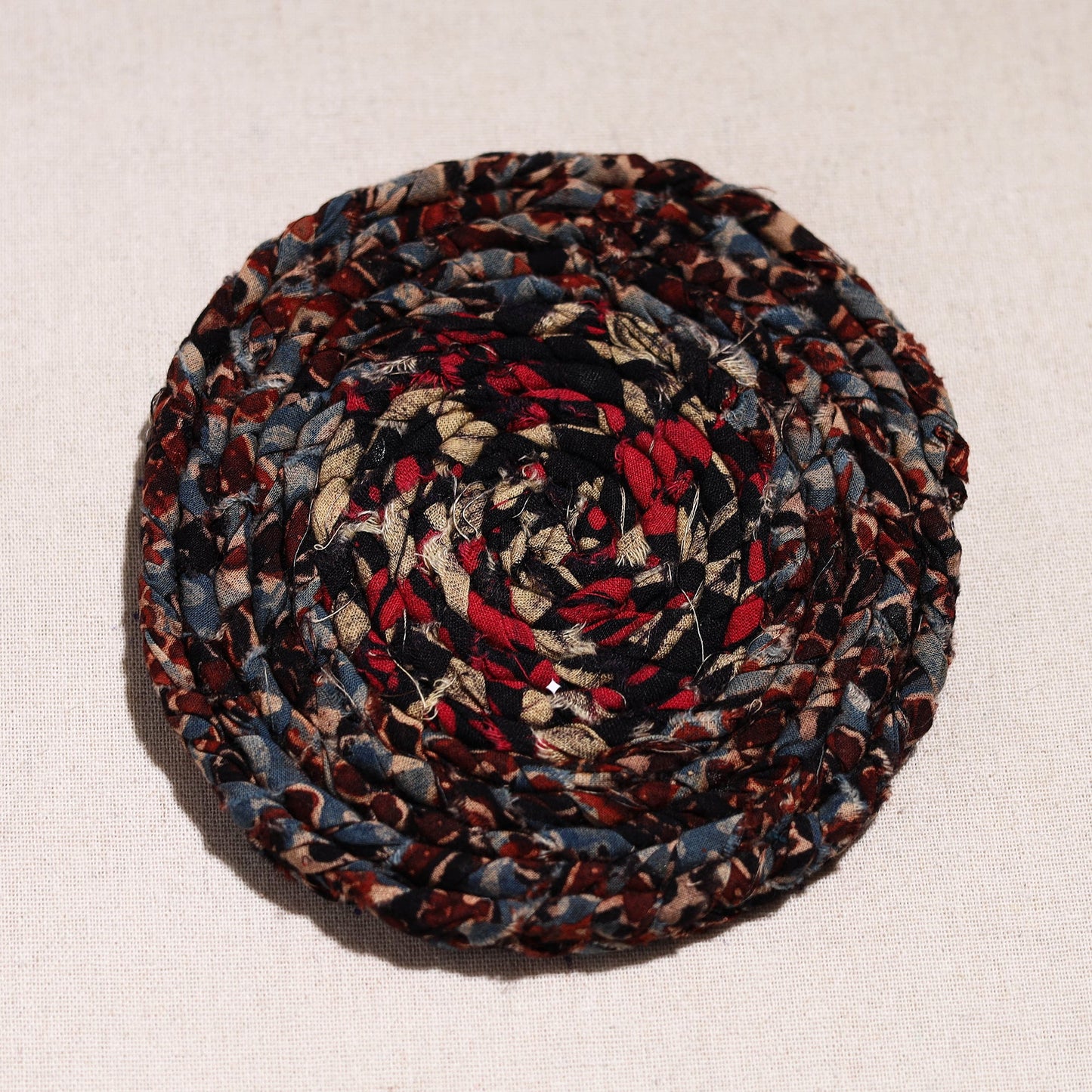  Upcycled Fabric Hand Braided Coaster 