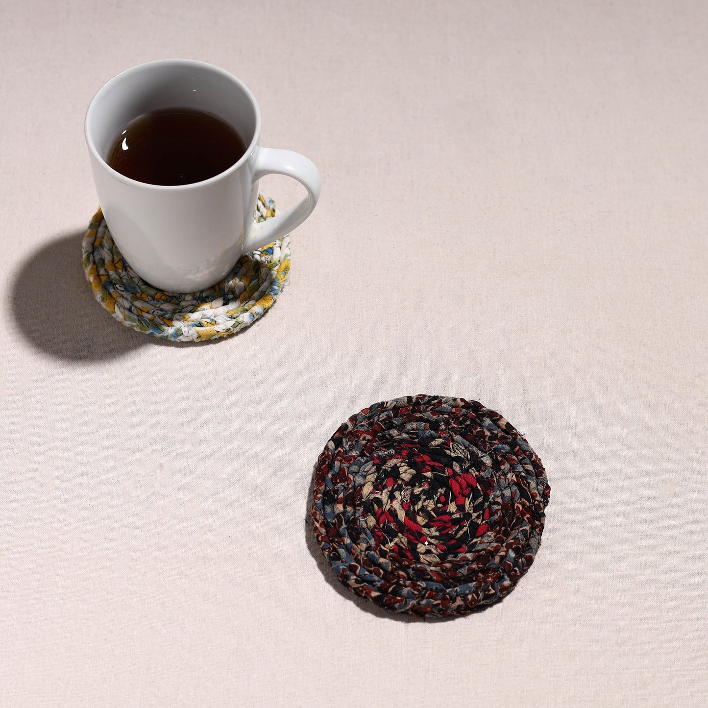  Upcycled Fabric Hand Braided Coaster 