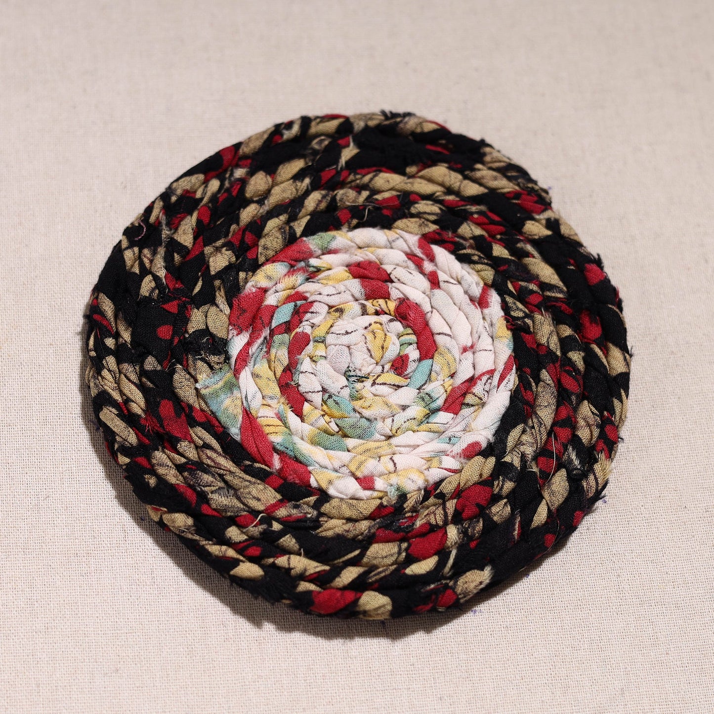  Upcycled Fabric Hand Braided Coaster 