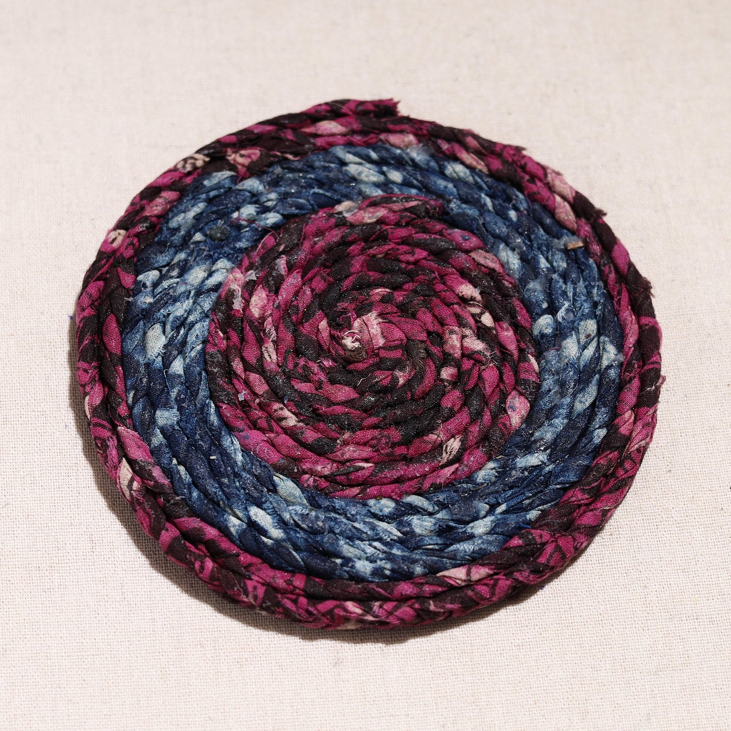  Upcycled Fabric Hand Braided Coaster 