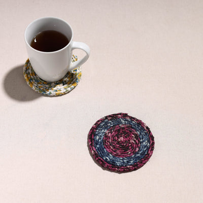  Upcycled Fabric Hand Braided Coaster 