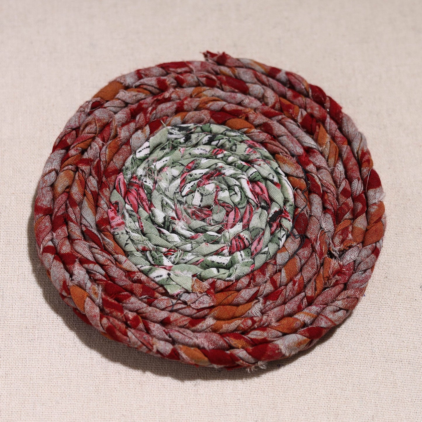  Upcycled Fabric Hand Braided Coaster 