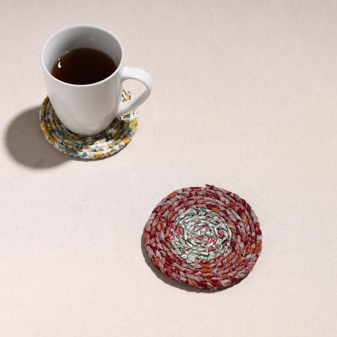  Upcycled Fabric Hand Braided Coaster 