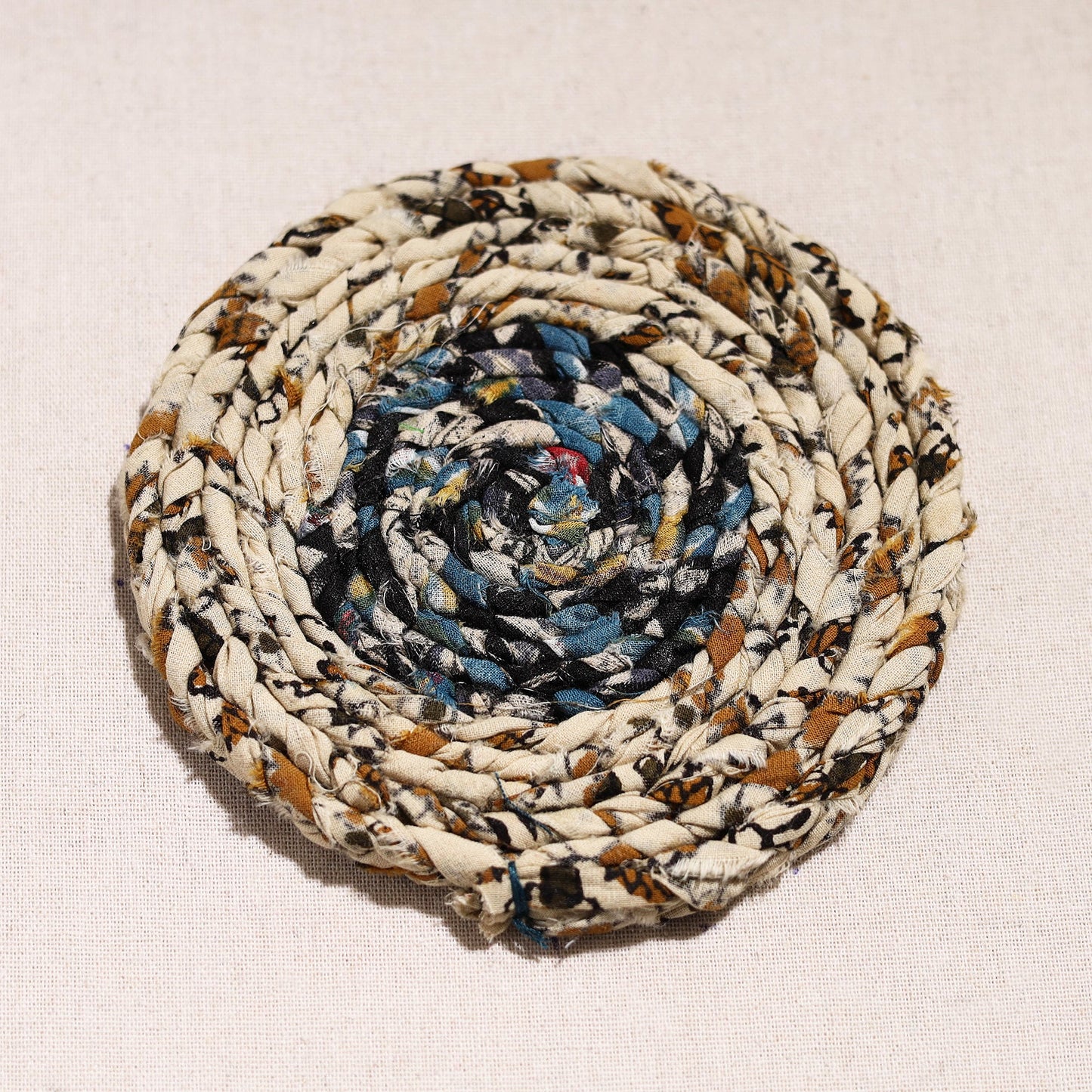  Upcycled Fabric Hand Braided Coaster 