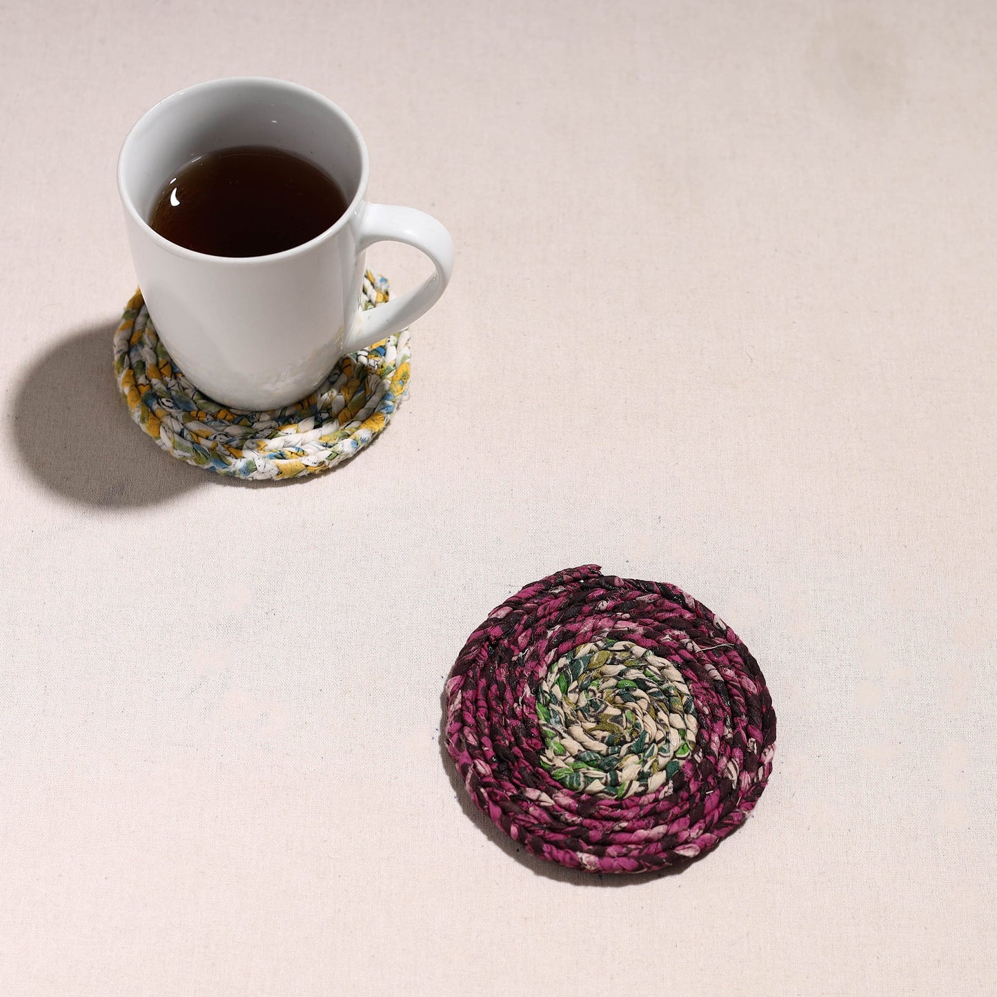  Upcycled Fabric Hand Braided Coaster 