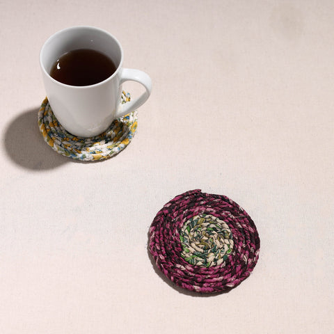  Upcycled Fabric Hand Braided Coaster 