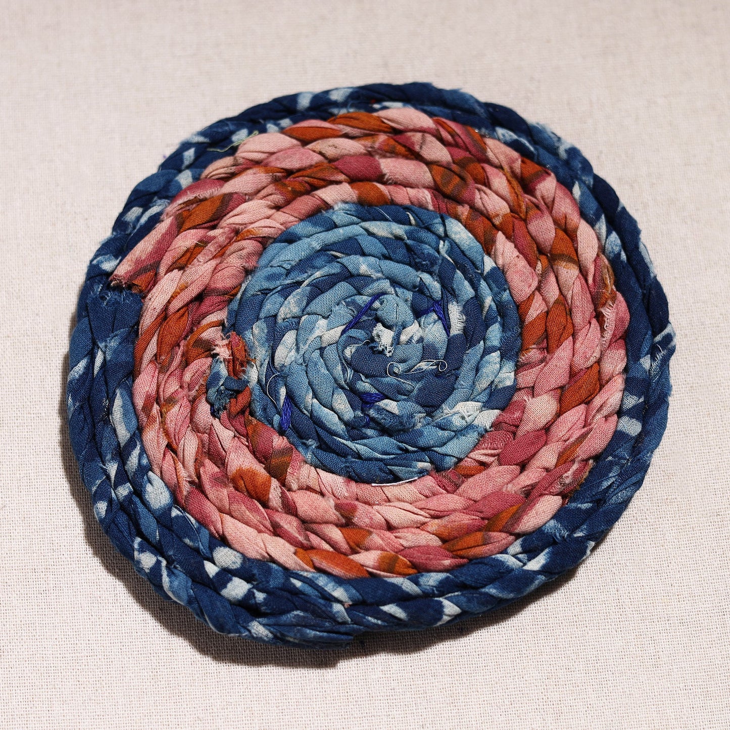  Upcycled Fabric Hand Braided Coaster 